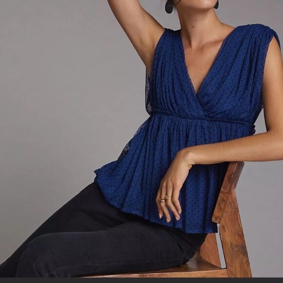 NWT Anthropologie V-Neck Tulle Blouse - Picture 1 of 8